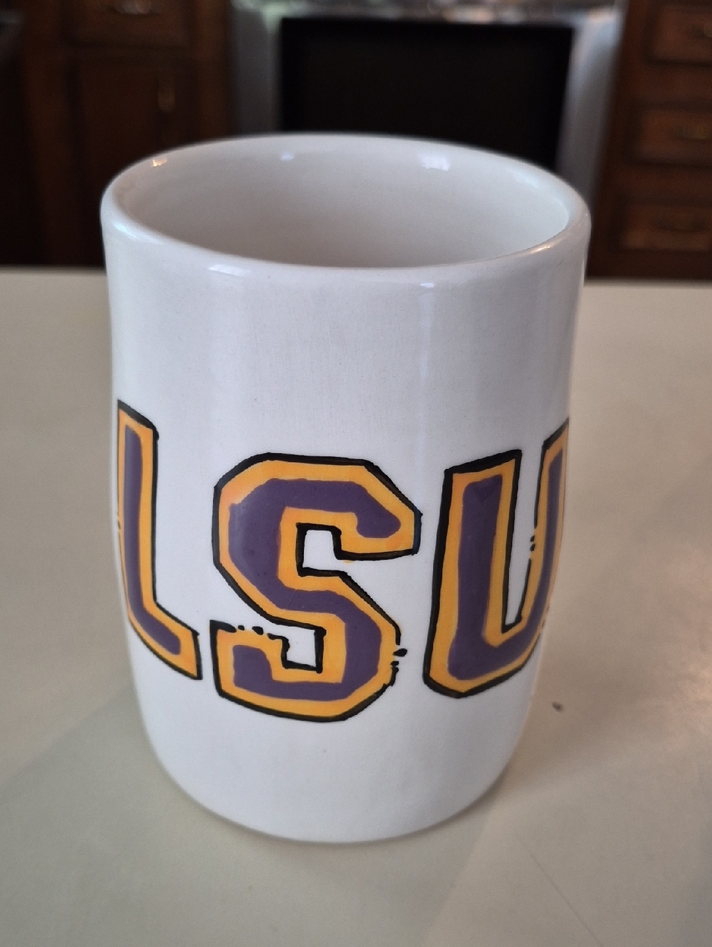 Source Unknown White Ceramic Mug‎ with Purple and Gold LSU Tigers